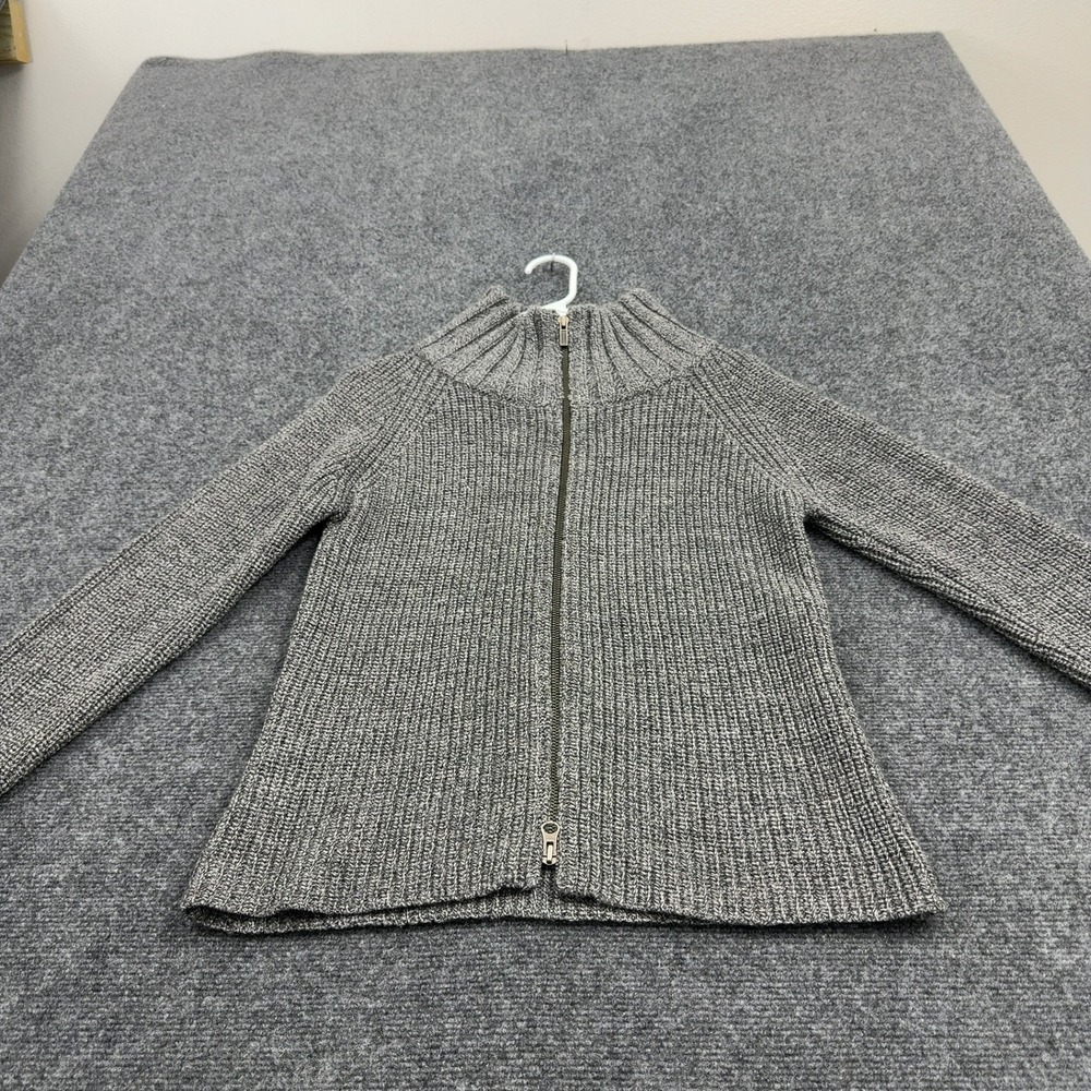 Banana Republic Sweater Womens S Gray Merino Wool Ribbed Full Zip Mock Neck